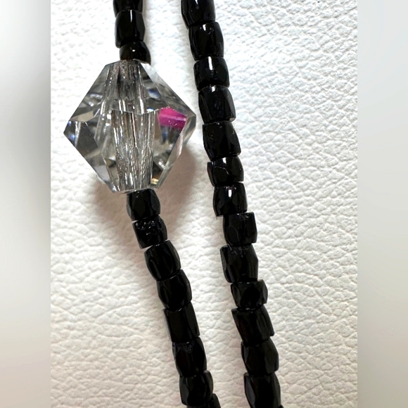 YOLANTA COLLECTION HANDMADE NECKLACE DOUBLE/JET BLACK  AND CLEAR CRYSTAL 15”. - Picture 5 of 11